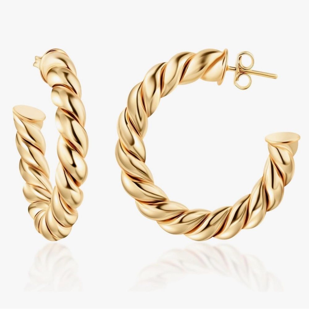 New 18k Gold Plated Chunky Twisted Hoop Earrings